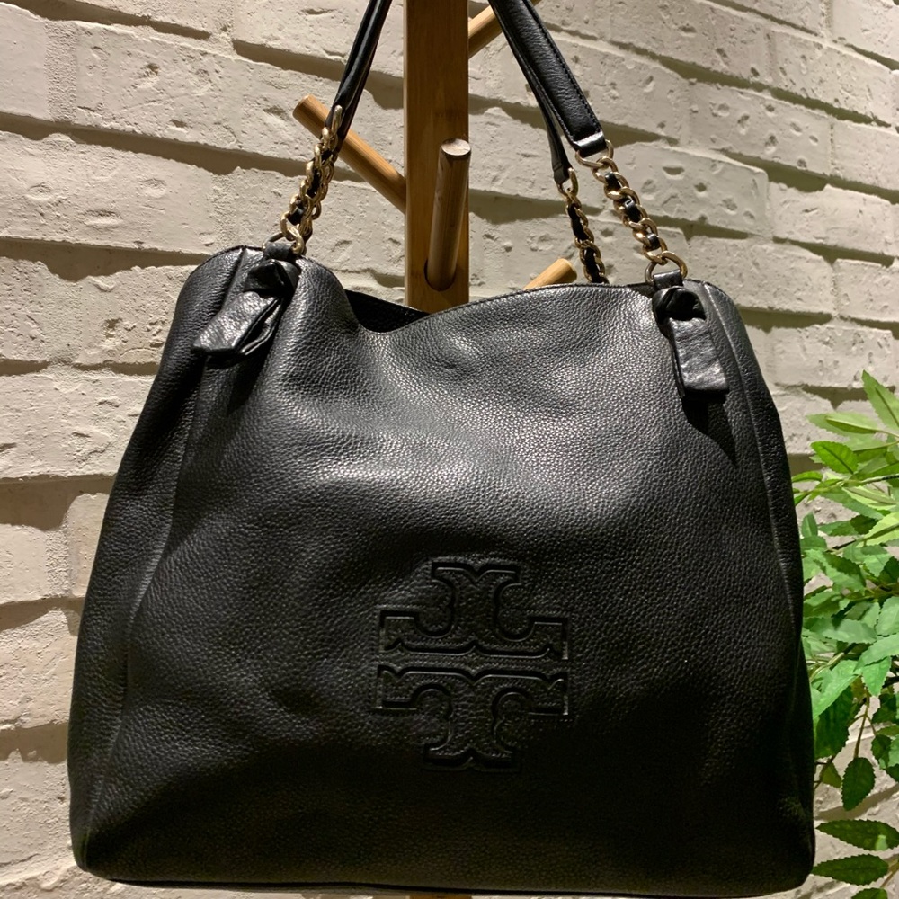 Large Black Leather Tory Burch Shoulder Bag